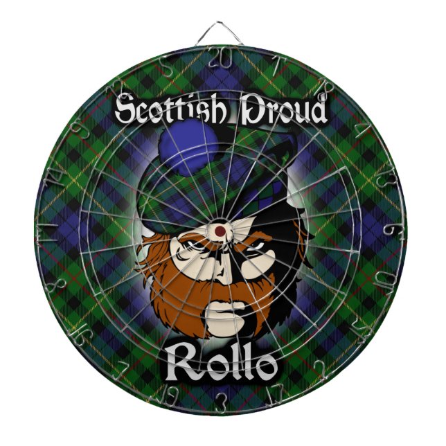Scottish Clan Rollo Tartan Dartboard With Darts (Front)