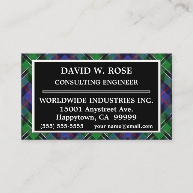 Scottish Clan Rose Tartan Plaid Business Card (Front)