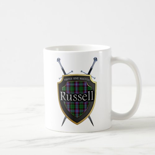 Scottish Clan Russell Tartan Shield  Swords Coffee Mug