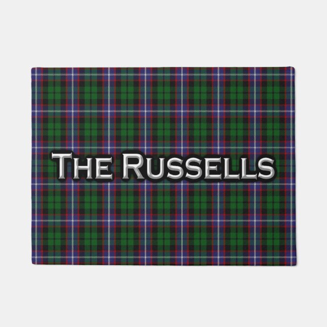 Scottish Clan Russell Tartan Welcome Mat (Front)