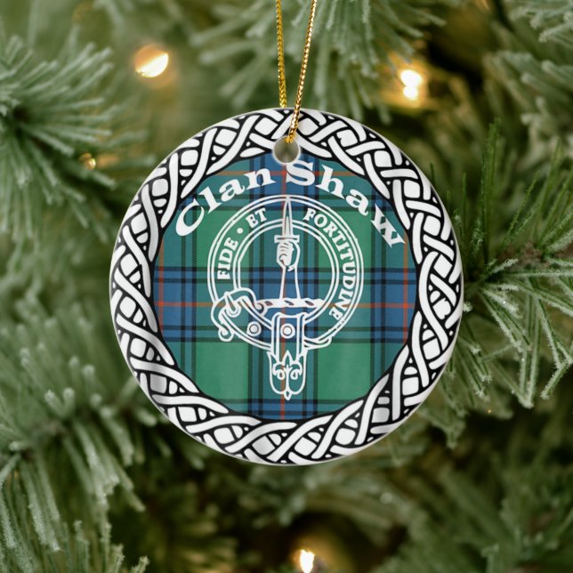 Scottish Clan Shaw Tartan and Crest Ceramic Ornament (Tree)