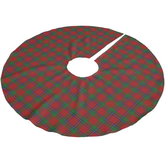 Scottish Clan Sinclair Red Green Tartan Brushed Polyester Tree Skirt (Angled)