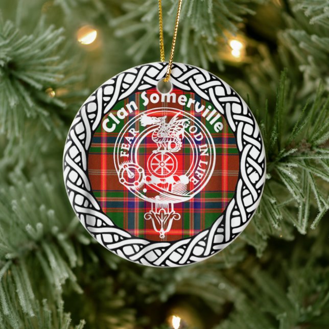 Scottish Clan Somerville Tartan and Crest Ceramic Ornament (Tree)