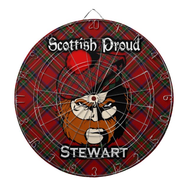 Scottish Clan Stewart Tartan Dartboard With Darts (Front)