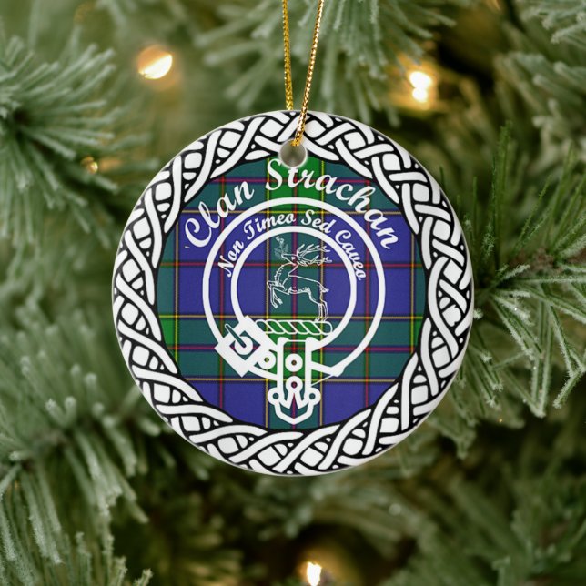 Scottish Clan Strachan Tartan and Crest Ceramic Ornament (Tree)