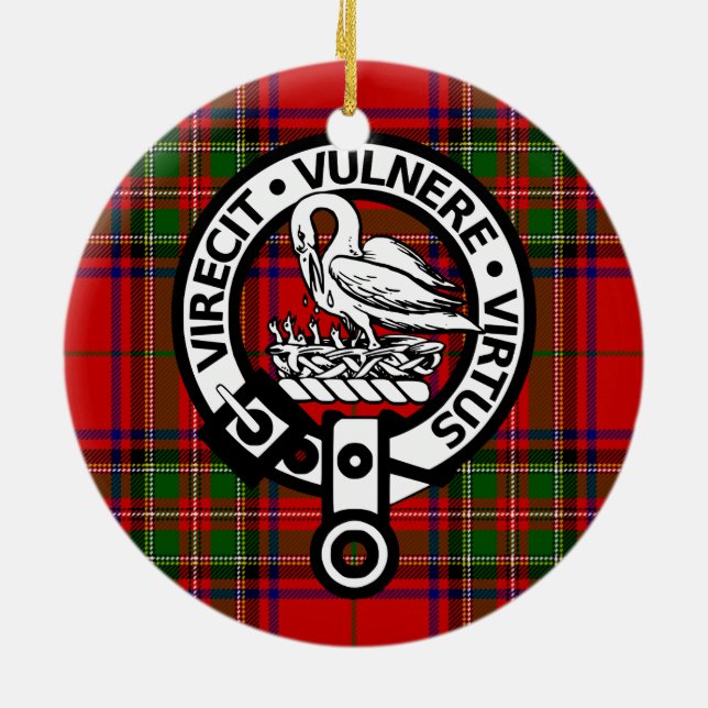 Scottish Clan Stuart Tartan and Crest Ceramic Ornament (Back)