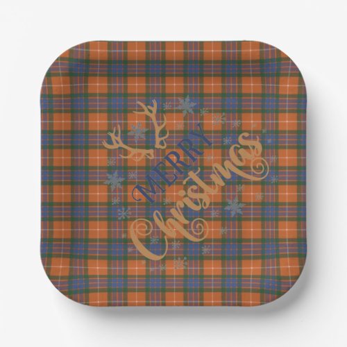 Scottish Clan Tartan Fraser Red A Merry Christmas Paper Plates