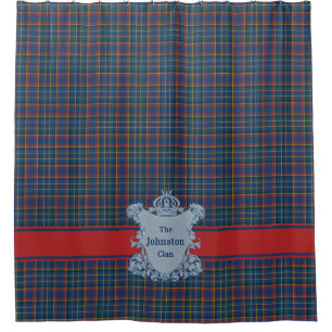 Scottish Clan Tartan Plaid, Name and Crest Shower Curtain