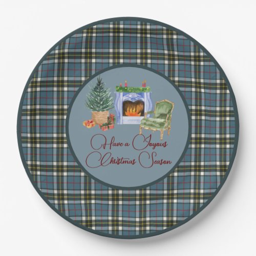 Scottish Clan Tartan Thompson Blue Christmas Paper Plates