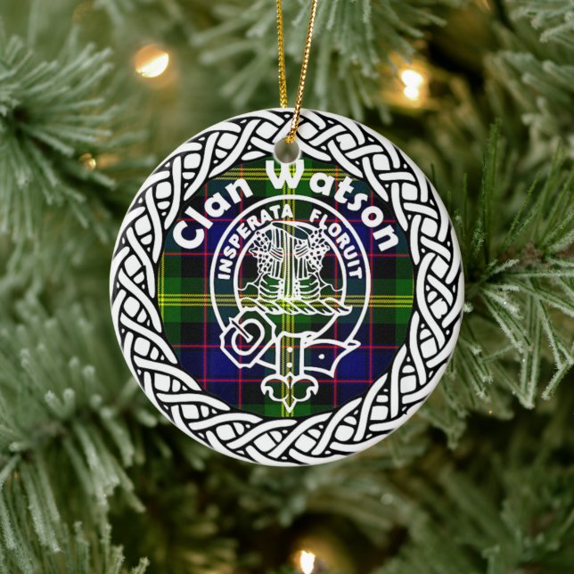 Scottish Clan Watson Tartan and Crest Ceramic Ornament (Tree)