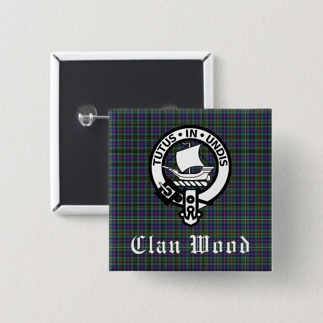 Scottish Clan Wood Crest & Tartan  Button (Front & Back)