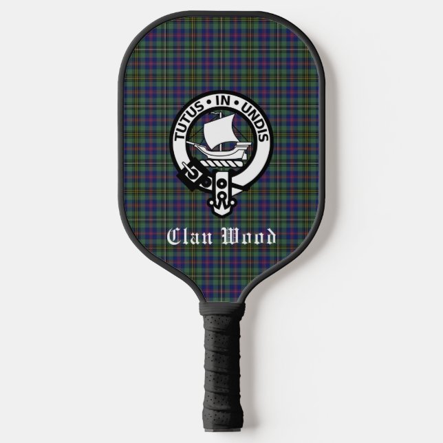Scottish Clan Wood Crest & Tartan Custom Pickleball Paddle (Front)