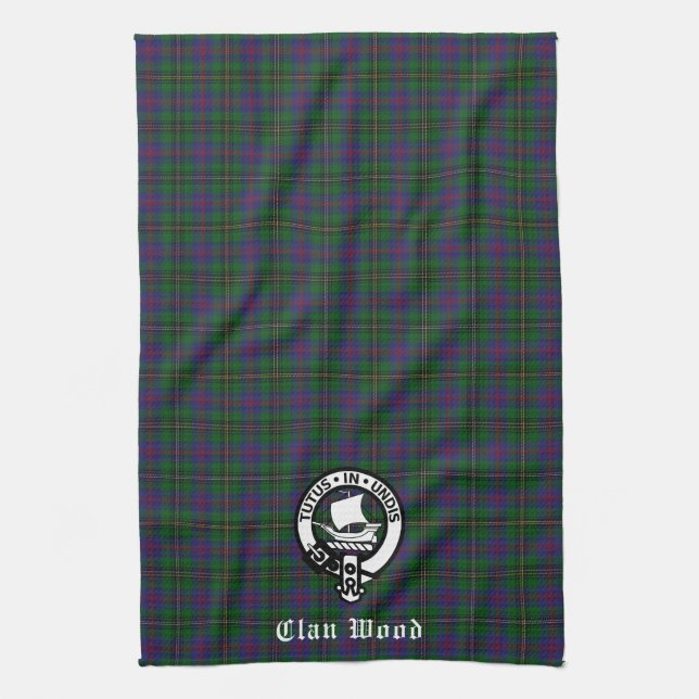 Scottish Clan Wood Crest & Tartan  Kitchen Towel (Vertical)