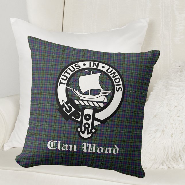 Scottish Clan Wood Crest & Tartan Throw Pillow (Creator Uploaded)