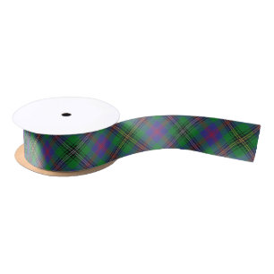 Scottish Clan Wood Green Blue Tartan Satin Ribbon