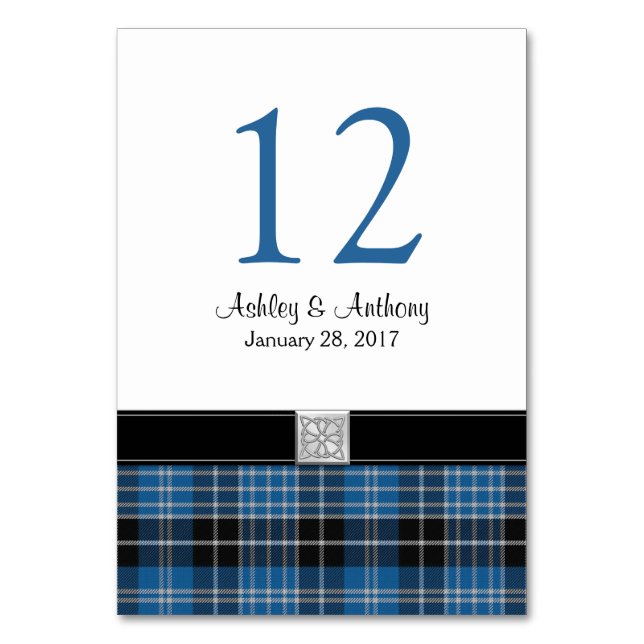 Scottish Clark Tartan Wedding Table Number (Front)