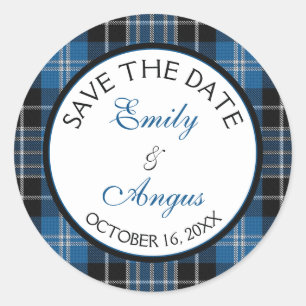 Scottish Clarke Clark Tartan Wedding Save a Date Classic Round Sticker