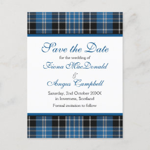 Scottish Clarke Clark Tartan Wedding Save the Date Announcement Postcard