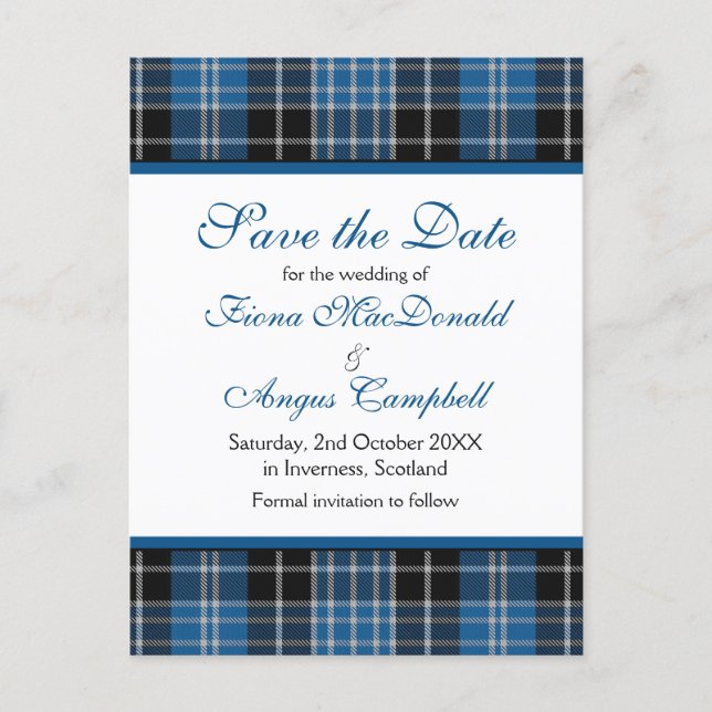 Scottish Clarke Clark Tartan Wedding Save the Date Announcement Postcard (Front)