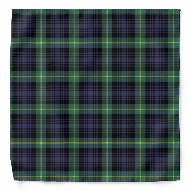 Scottish Classic Purple Black Green Tartan Plaid Bandana (Front)