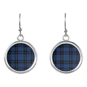 Scottish Clergy Blue and Black Tartan Plaid Earrings