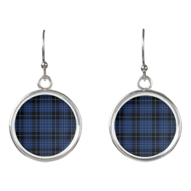 Scottish Clergy Blue and Black Tartan Plaid Earrings (Front)