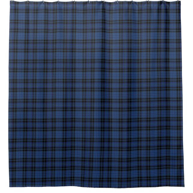 Scottish Clergy Blue Black Tartan Shower Curtain (Front)