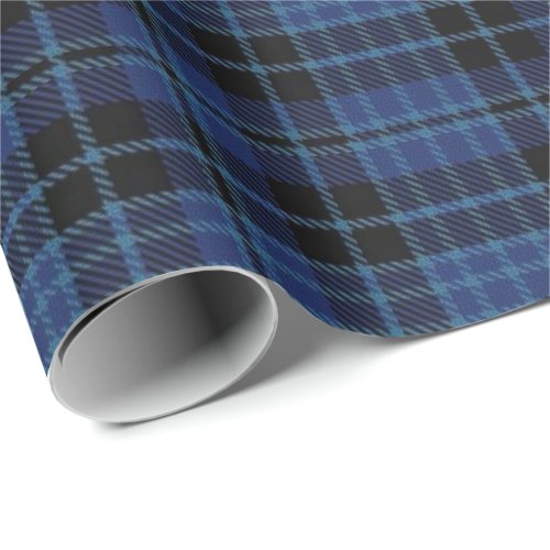 Scottish Clergy Blue Black White Tartan Plaid Wrapping Paper