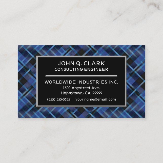 Scottish Clergy Blue Tartan Plaid Business Card (Front)