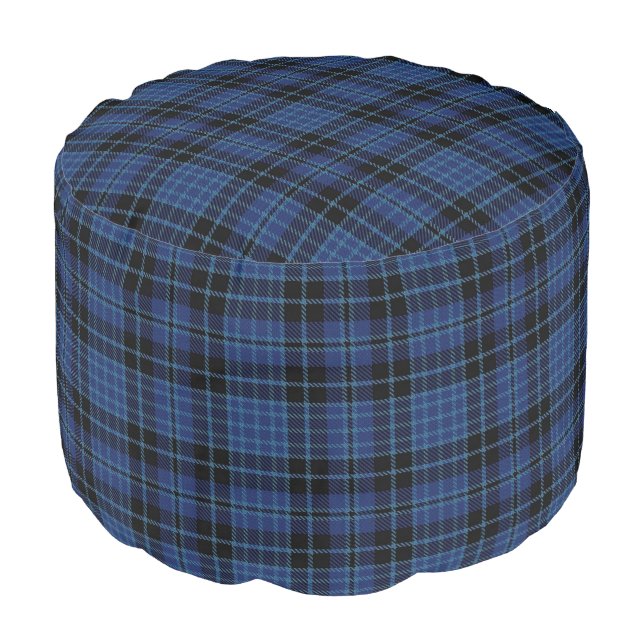 Scottish Clergy Blue White Tartan Pouf (Angled Front)