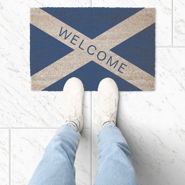 Scottish country flag coir fiber welcome mat (Insitu)
