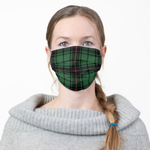 Scottish Davidson clan black green tartan Adult Cloth Face Mask