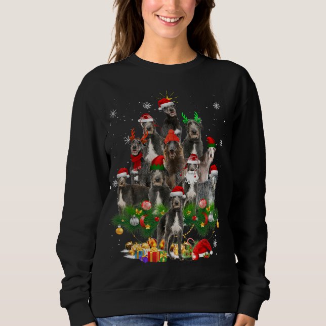 Scottish Deerhound Christmas Tree Lights Funny Dog Sweatshirt (Front)
