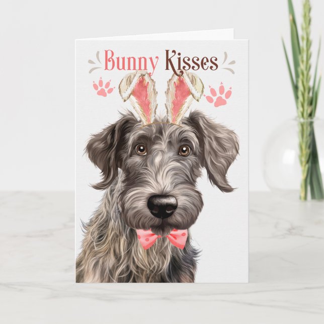 Scottish Deerhound Dog in Bunny Ears for Easter Holiday Card (Front)