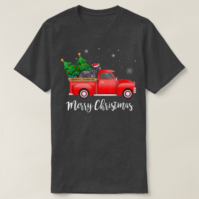 Scottish Deerhound Dog Riding Red Truck Christmas  T-Shirt (Design Front)