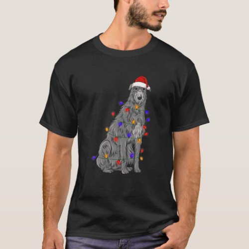 Scottish Deerhound Dog Wearing Christmas Hat Light T_Shirt