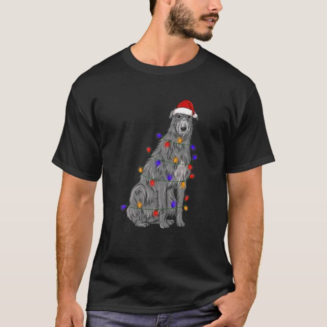 Scottish Deerhound Dog Wearing Christmas Hat Light T-Shirt (Front)