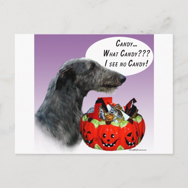 Scottish Deerhound Halloween Candy Postcard (Front)