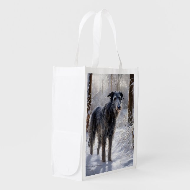 Scottish Deerhound Let It Snow Christmas Grocery Bag (Front Side)