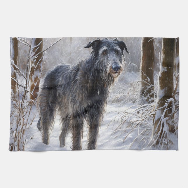 Scottish Deerhound Let It Snow Christmas Kitchen Towel (Horizontal)