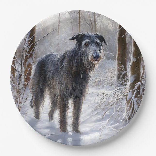 Scottish Deerhound Let It Snow Christmas Paper Plates (Front)
