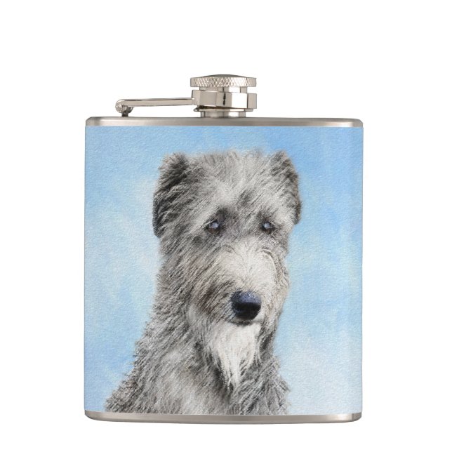 Scottish Deerhound Painting - Cute Original Dog Ar Flask (Front)