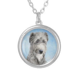 Scottish Deerhound Painting - Cute Original Dog Ar Silver Plated Necklace