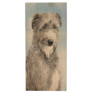 Scottish Deerhound Painting - Cute Original Dog Ar Wood Flash Drive