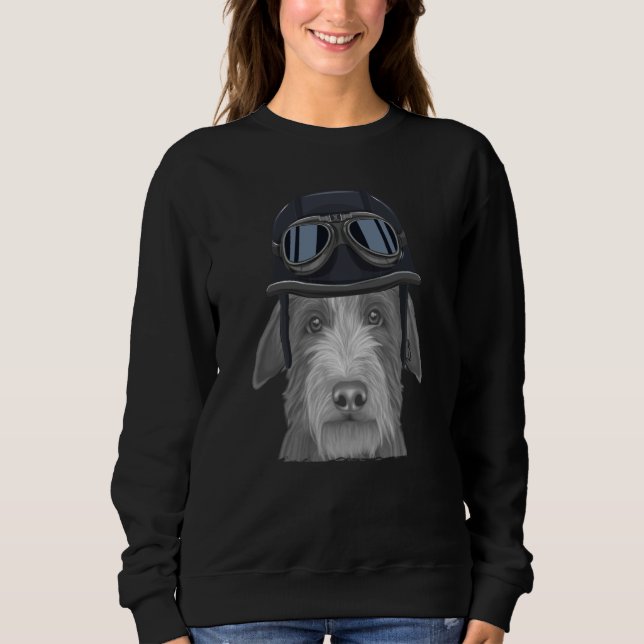 Scottish Deerhound Wearing Vintage Motorcycle Helm Sweatshirt (Front)