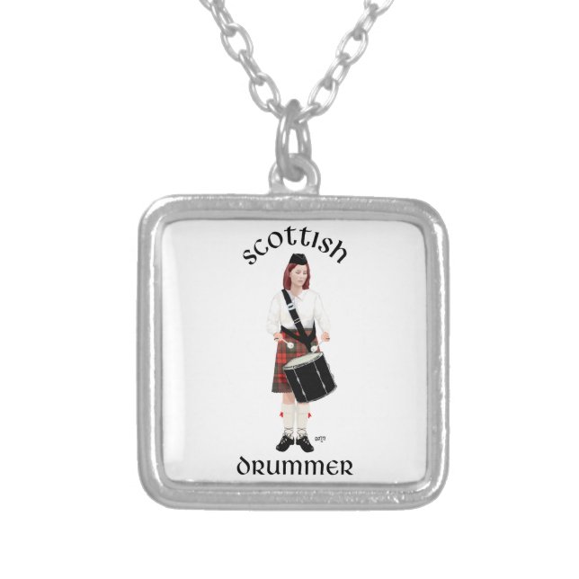 Scottish Drummer - Female Silver Plated Necklace (Front)