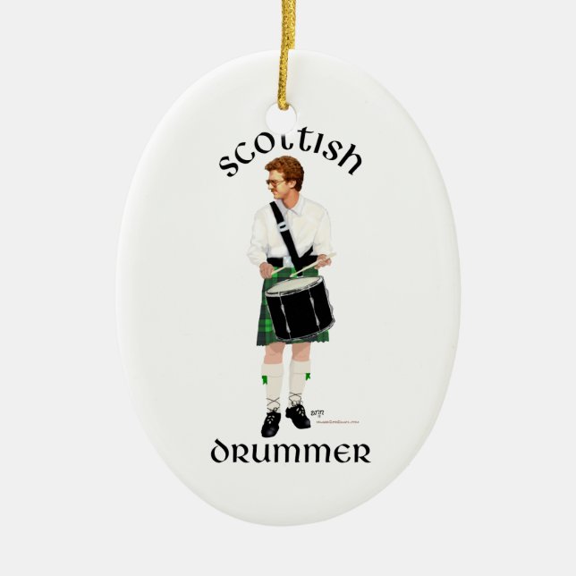 Scottish Drummer - Green Kilt Ceramic Ornament (Front)
