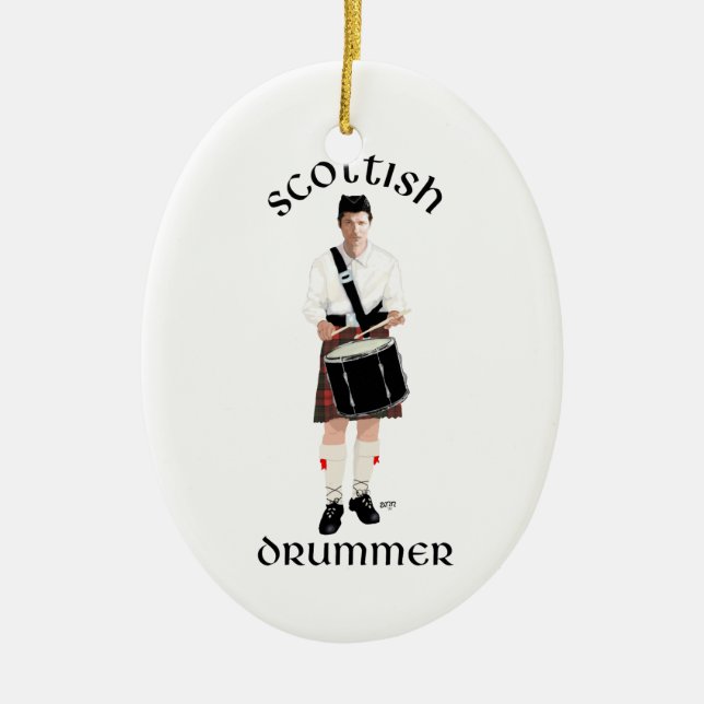 Scottish Drummer - Red Kilt Ceramic Ornament (Front)