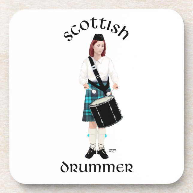 Scottish Drummer - Turquoise Drink Coaster (Front)