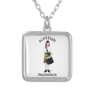 Scottish Drummer - Yellow Kilt Silver Plated Necklace